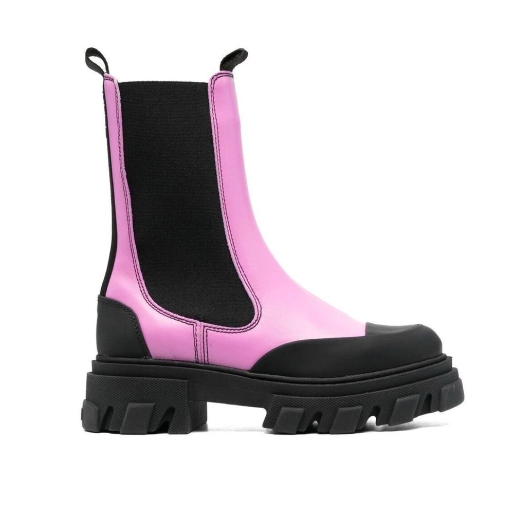 GANNI Two Tone Leather Chelsea Boots Black Pink Size 38
